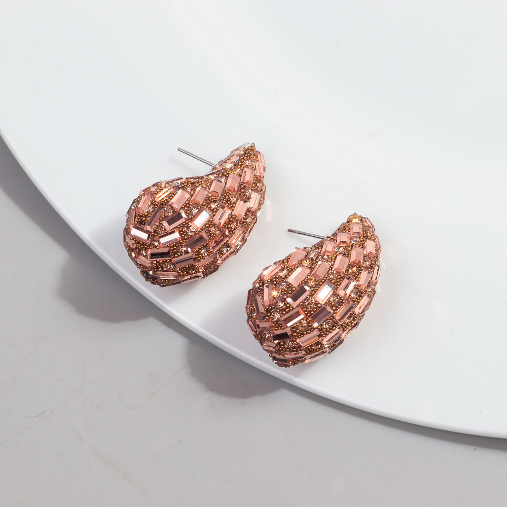 Wholesale Fashion Full Diamond Water Drop Gradient Color Metal Earrings